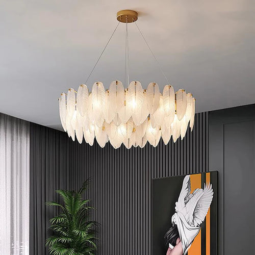 Modern glass chandelier with goose feather design pendant light - vue 6 sur 12