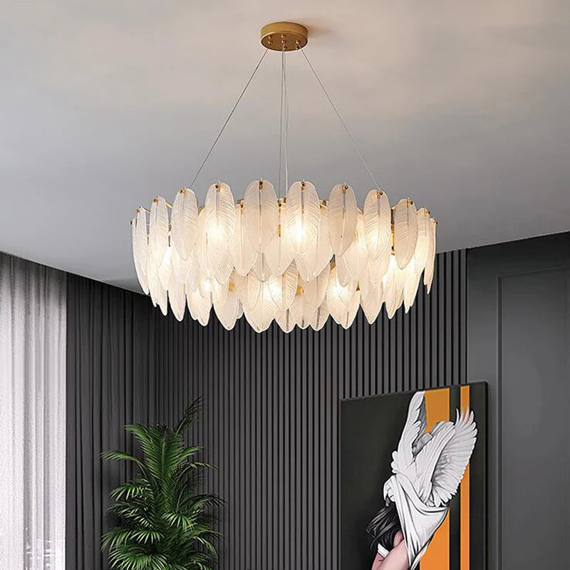 Modern glass chandelier with goose feather design pendant light - vue 5 sur 12