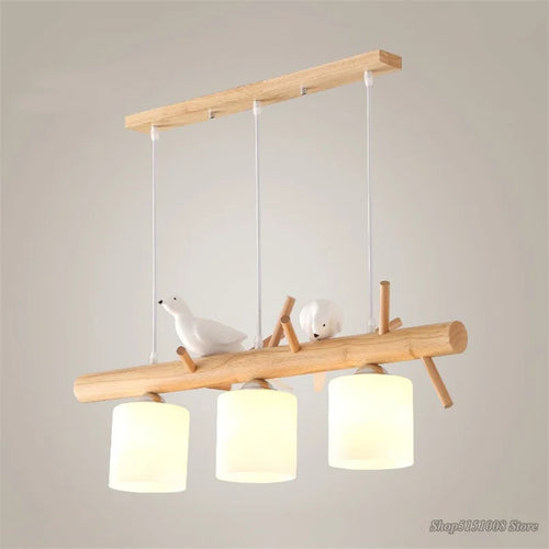 Nordic and Japanese style wooden pendant light - vue 3 sur 8