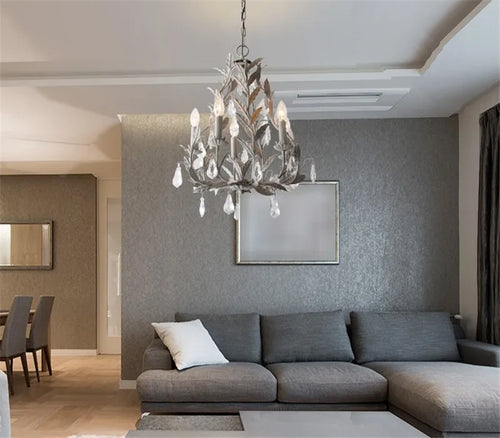 Vintage wrought iron and crystal chandelier for retro lighting - vue 8 sur 8