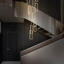 Modern rectangular copper LED chandelier for staircases and lofts