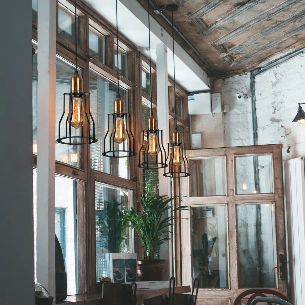Loft cage wall light with vintage shade for home and living room - vue 4 sur 8