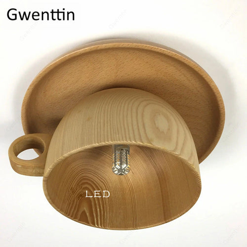 Modern nordic wood ceiling light decorative indoor fixture - vue 4 sur 7