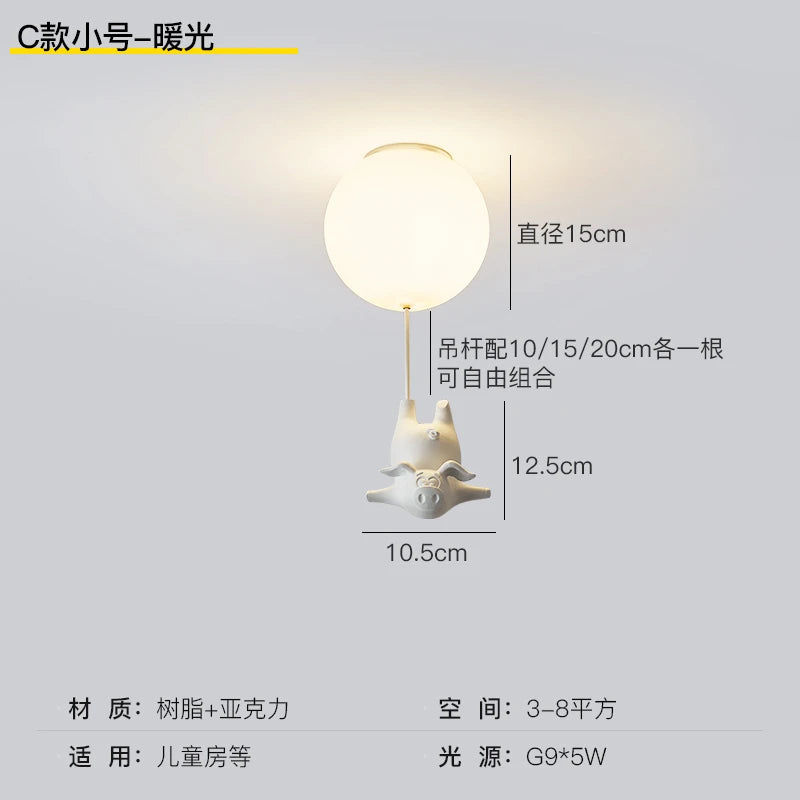 flying pig led ceiling light for children's decoration