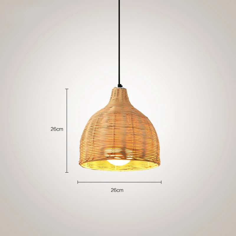 Rattan and bamboo pendant light for interior decor with Asian rustic style - vue 14 sur 16