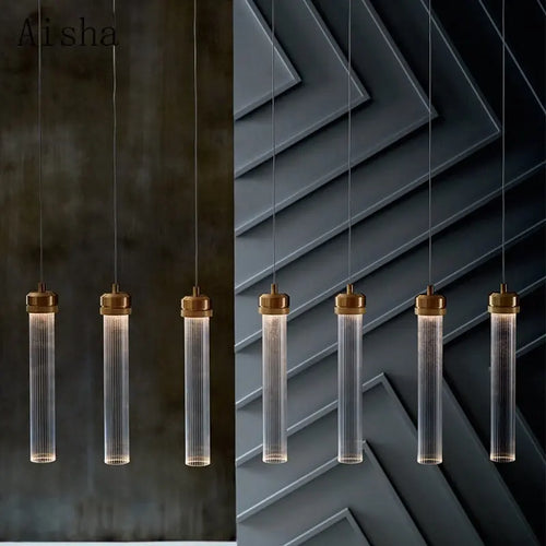 Post-modern clear striped glass pendant light nordic design - vue 3 sur 9