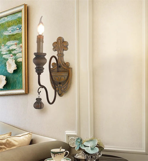 Vintage industrial style wood and iron wall light - vue 7 sur 10