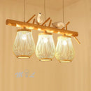 Modern wood and bamboo pendant light with decorative bird design