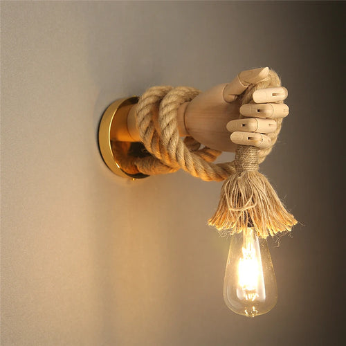 Creative retro industrial style hemp rope wall light - vue 2 sur 8