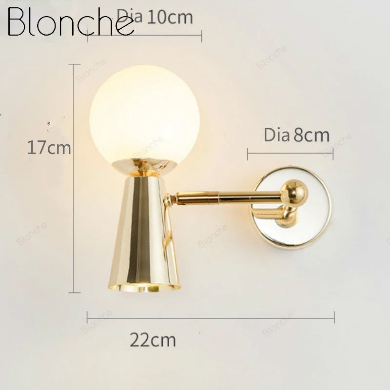 applique murale en fer forgé tête de verre rotative lampes LED décoratives - vue 5 sur 12