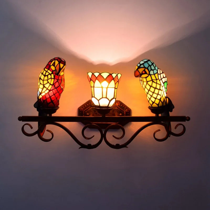 Coloured glass parrot design wall light