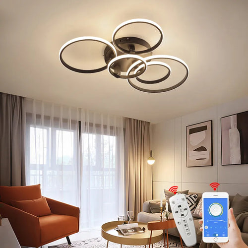 Neo Gleam modern LED ceiling light RC dimmable rings for living room and bedroom - vue 3 sur 13