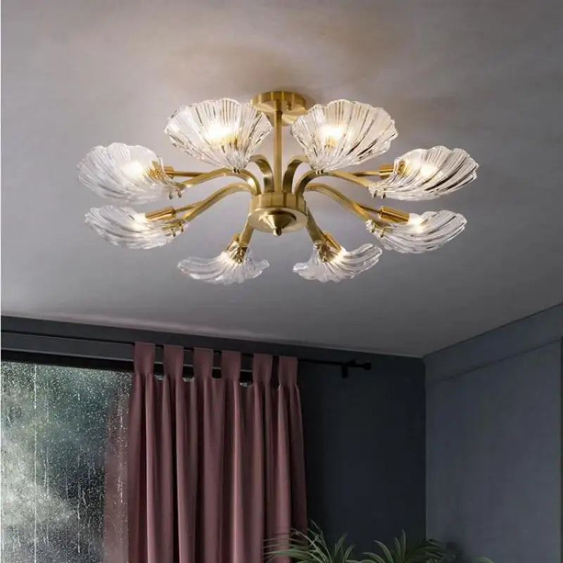 Antique glass shell ceiling light copper elegant modern design