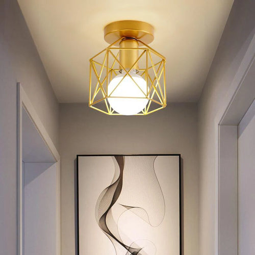 Retro gold metal LED ceiling light for balcony and hallway - vue 5 sur 10