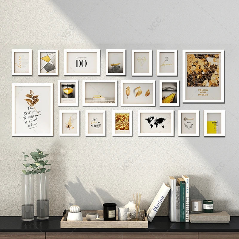 Set of 18 natural wood photo frames for wall hanging - vue 6 sur 10
