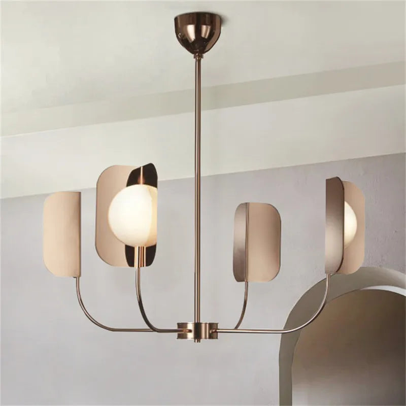 Metal chandelier with leaves and luxurious milky glass lighting