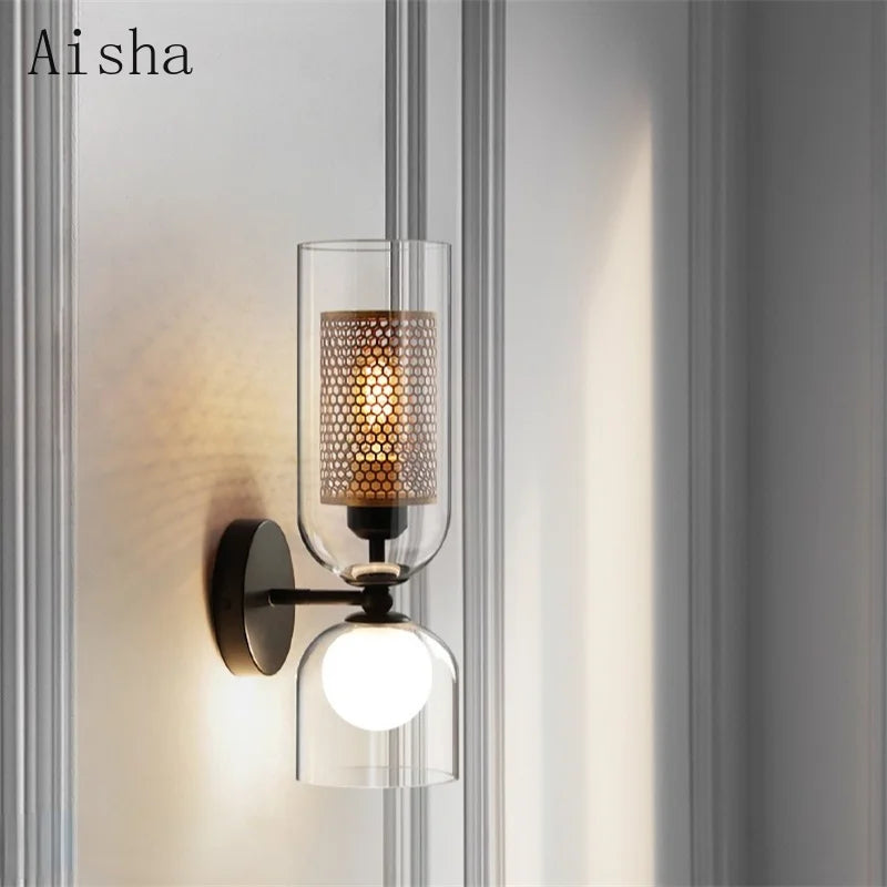 Modern double head glass wall light with creative retro design