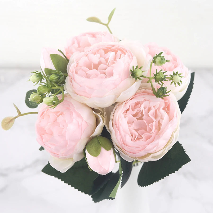 Artificial silk peony flower bouquet for indoor decoration - vue 17 sur 18