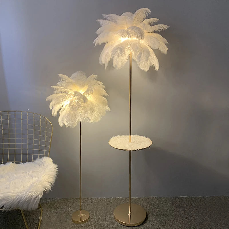 Nordic ostrich feather floor lamp with LED lighting - vue 3 sur 12