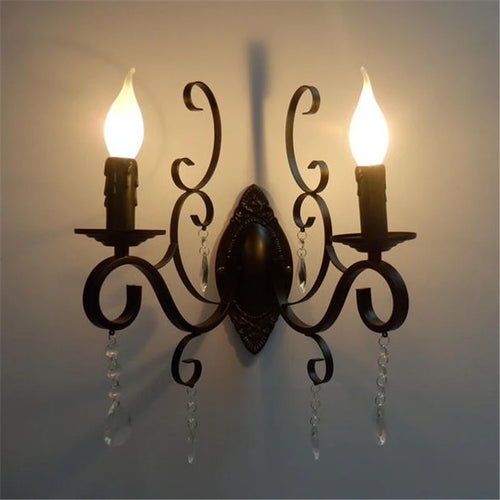 Vintage metal and crystal double head wall light - vue 3 sur 6