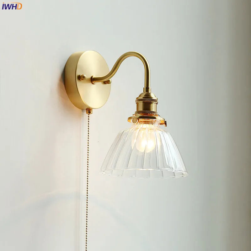 Modern nordic LED wall light with pull chain switch for bedroom, bathroom, mirror, stair, glass and copper