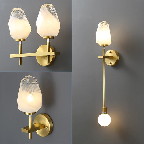 Designer glass and gold copper wall light for interiors - vue 4 sur 8