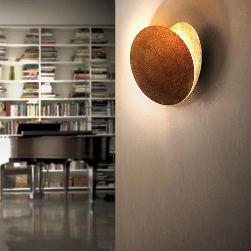 Round gold copper moon eclipse LED wall light - vue 6 sur 11