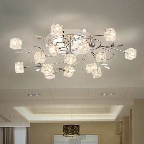 Modern chrome metal chandelier with crystal and LED lighting - vue 4 sur 6
