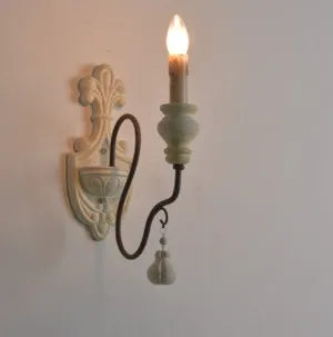 Vintage industrial style wood and iron wall light - vue 11 sur 10
