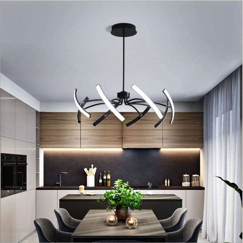 Black chandelier with 6 adjustable lights in modern metal