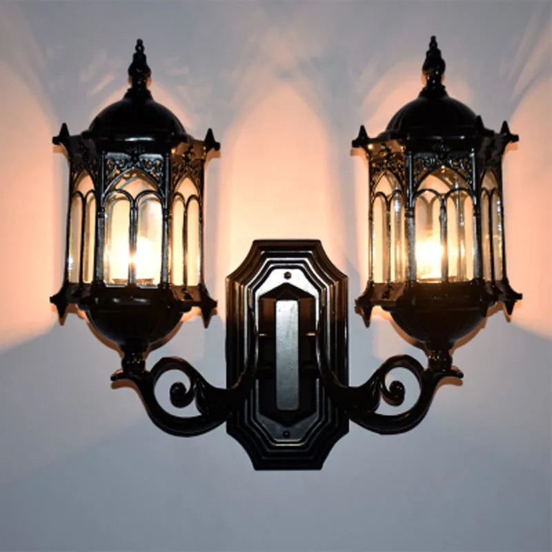 Outdoor double head wall light european retro waterproof style - vue 8 sur 8