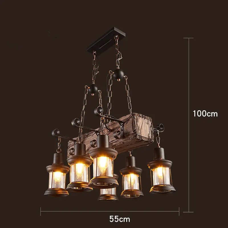 lustre vintage loft en bois avec suspension LED - vue 16 sur 28