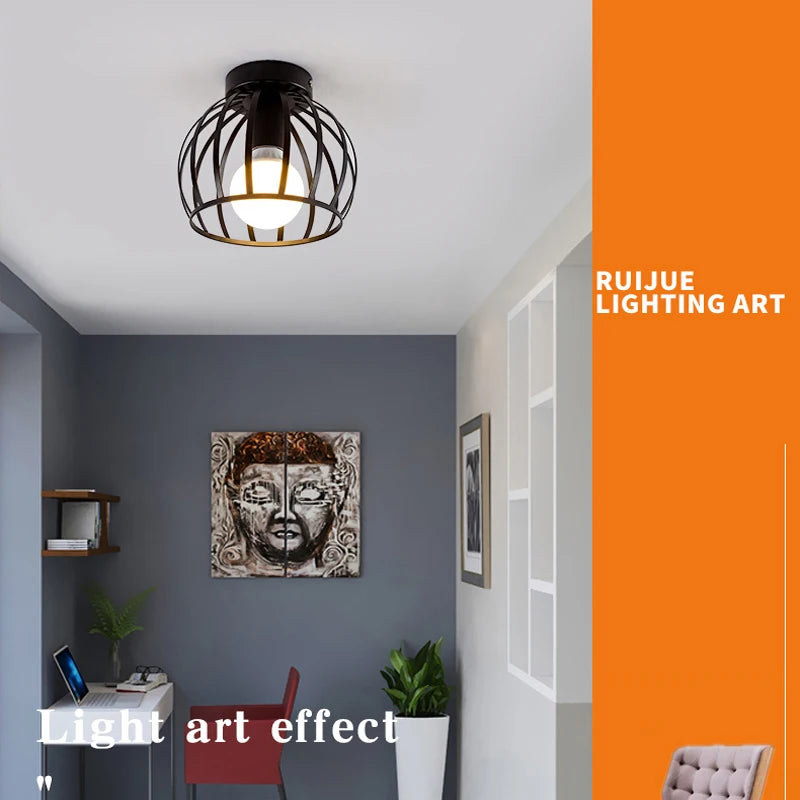 Retro gold metal LED ceiling light for balcony and hallway - vue 3 sur 10