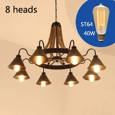 Vintage industrial wrought iron chandelier for loft and café - vue 10 sur 12