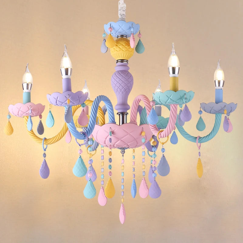 Children's rainbow chandelier macarone kawaii LED