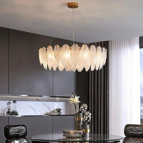 Modern glass chandelier with goose feather design pendant light - vue 5 sur 12