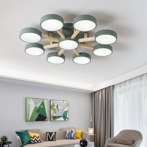 Modern LED ceiling light in acrylic and wood molecular design - vue 3 sur 11