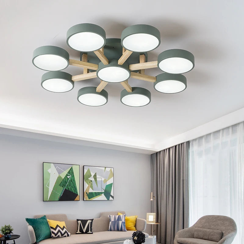 Modern LED ceiling light in acrylic and wood molecular design - vue 3 sur 11
