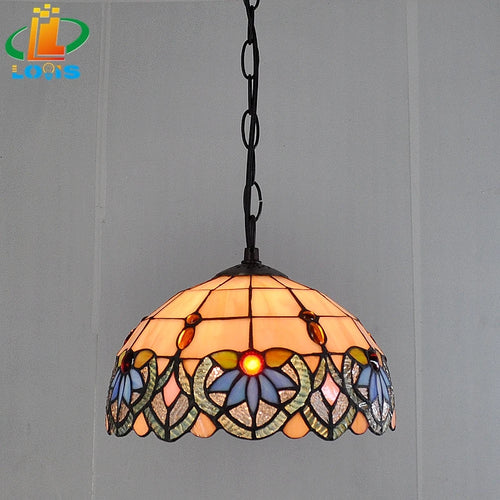 Tiffany style orchid chandelier in stained glass for elegant interiors
