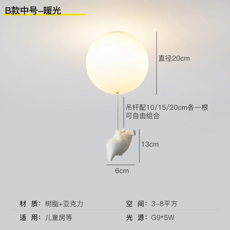 flying pig led ceiling light for children's decoration - vue 15 sur 16