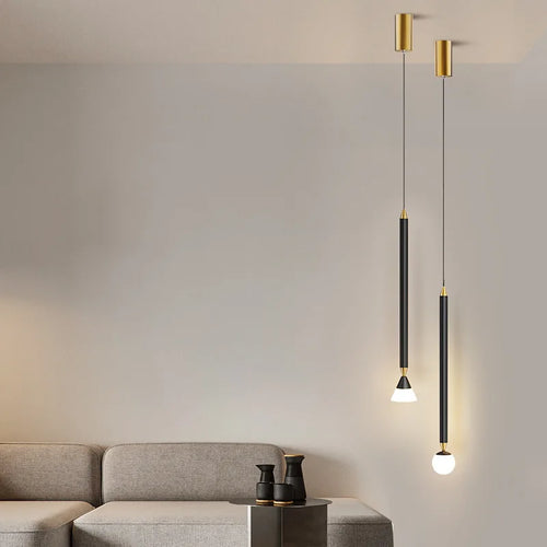 Simple creative pendant light with long glass and aluminium cable - vue 3 sur 10