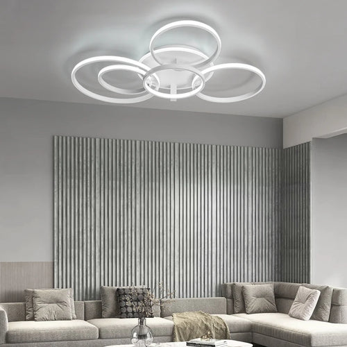 Modern led chandelier with rings, remote/app control, 1–5 rings, black or white - vue 3 sur 16