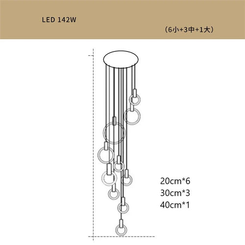 Loft style LED pendant chandelier for staircase - vue 13 sur 17