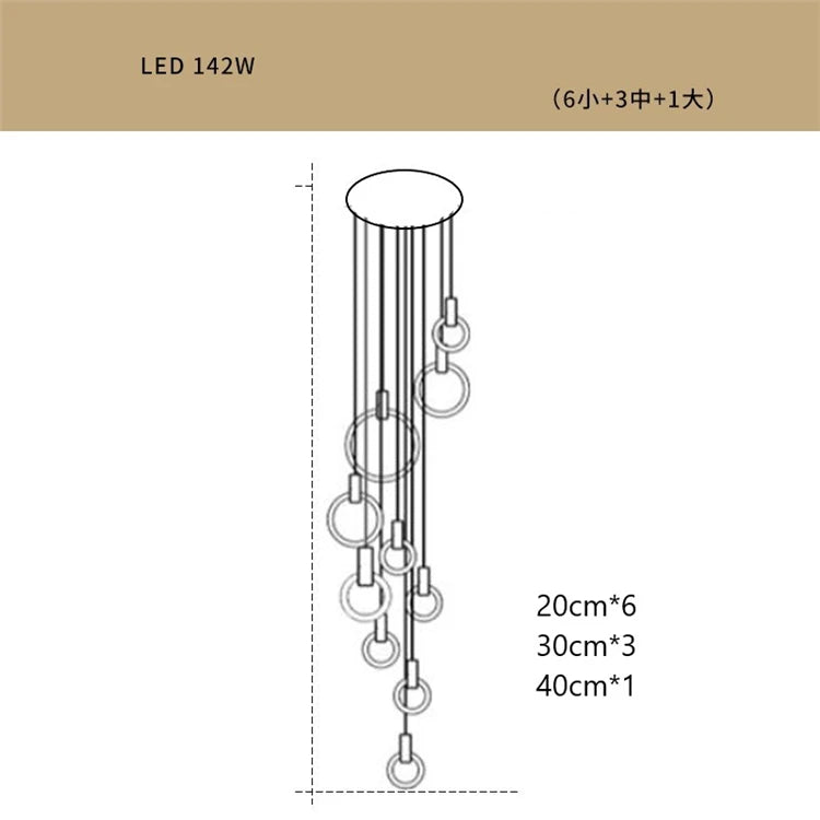 Loft style LED pendant chandelier for staircase - vue 13 sur 17