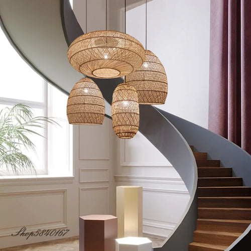 Vintage rattan pendant light - vue 5 sur 12