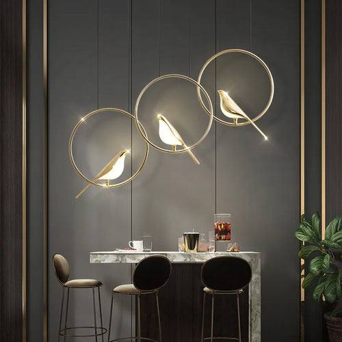 Gold plated modern adjustable novelty bird LED pendant light - vue 4 sur 18