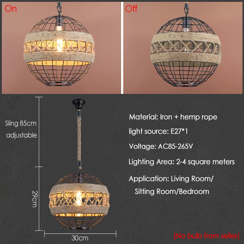 Retro hemp rope chandelier for restaurant, bar or café