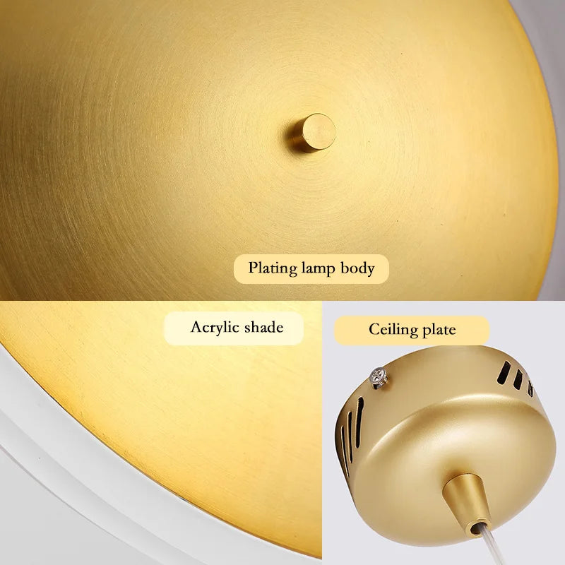 Round gold metal pendant light with ufo design - vue 6 sur 12