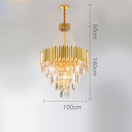Art deco crystal chandelier in stainless steel with LED lighting - vue 13 sur 19