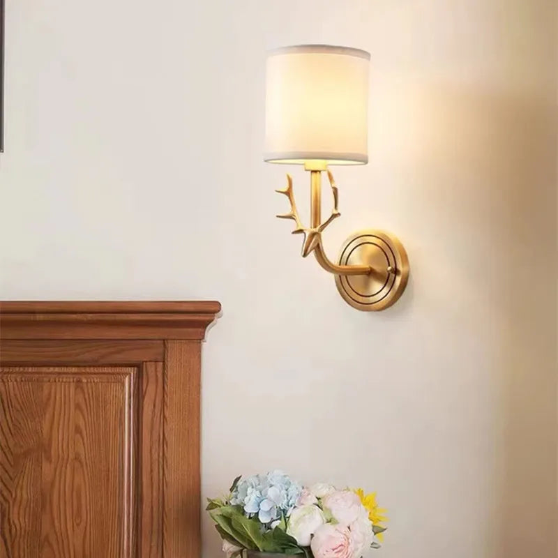 Brass deer head wall light nordic american decor